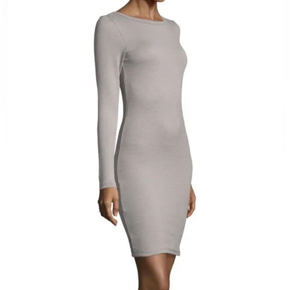 Auth James Perse Long-Sleeve Rib-Knit midi Dress in Grey - Picture 1 of 8